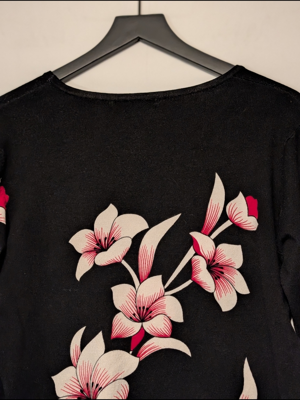 Pierre Feminine Black Floral  Long Sleeve Sweater Women’s Med Church Work Style - Picture 7 of 10